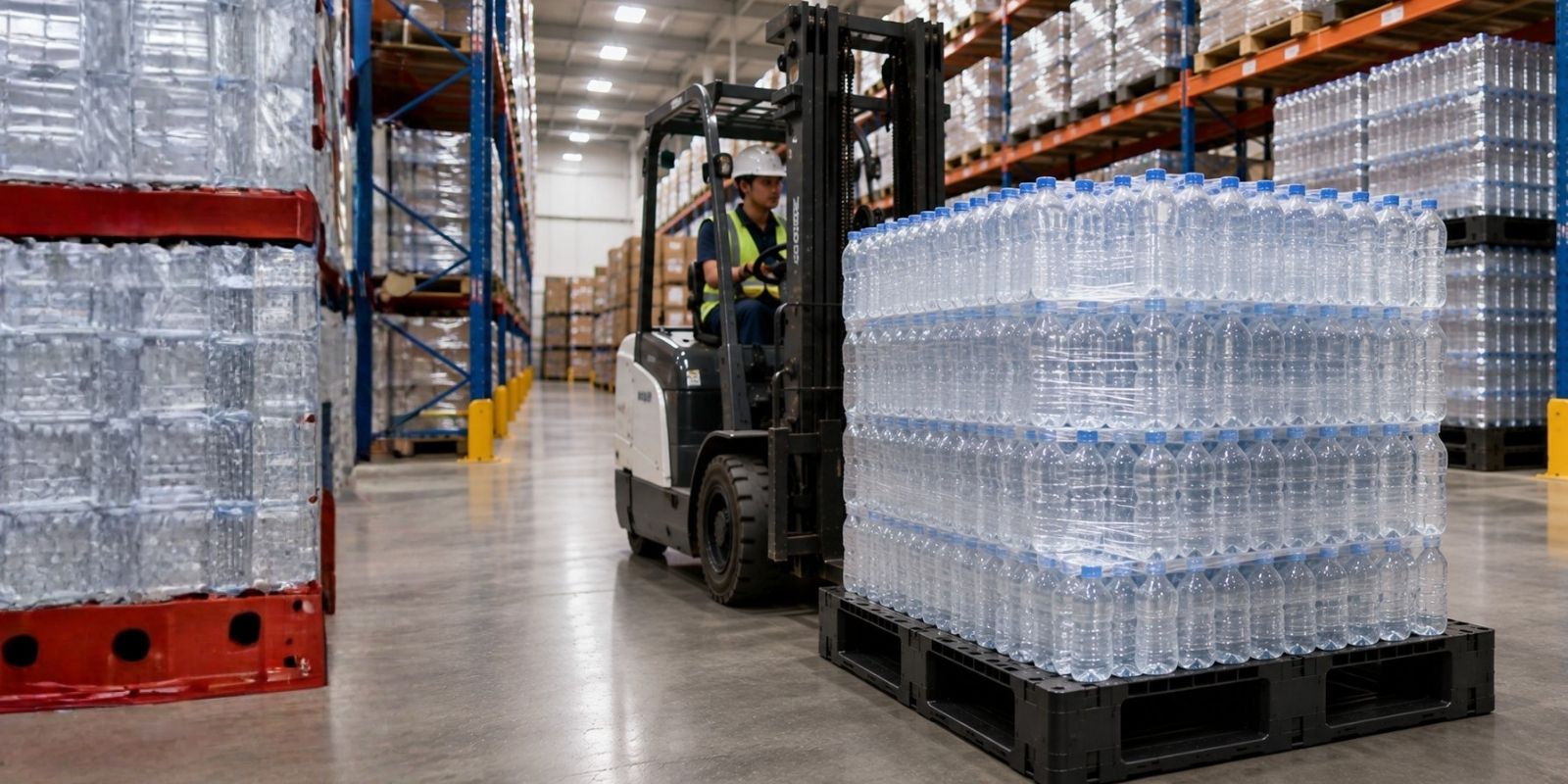 Stacks of LOCO Pallet plastic pallets in the production area